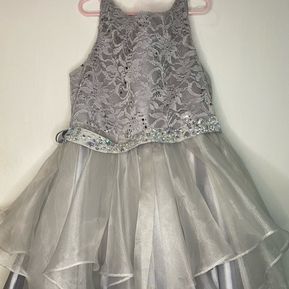 Silver formal short kids dress